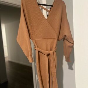 Elegant Tan Wrap Dress